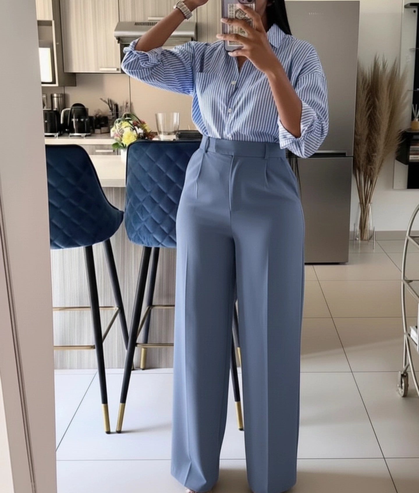 High Waisted Loose Fit Bootcut Wide Leg Slacks Trousers