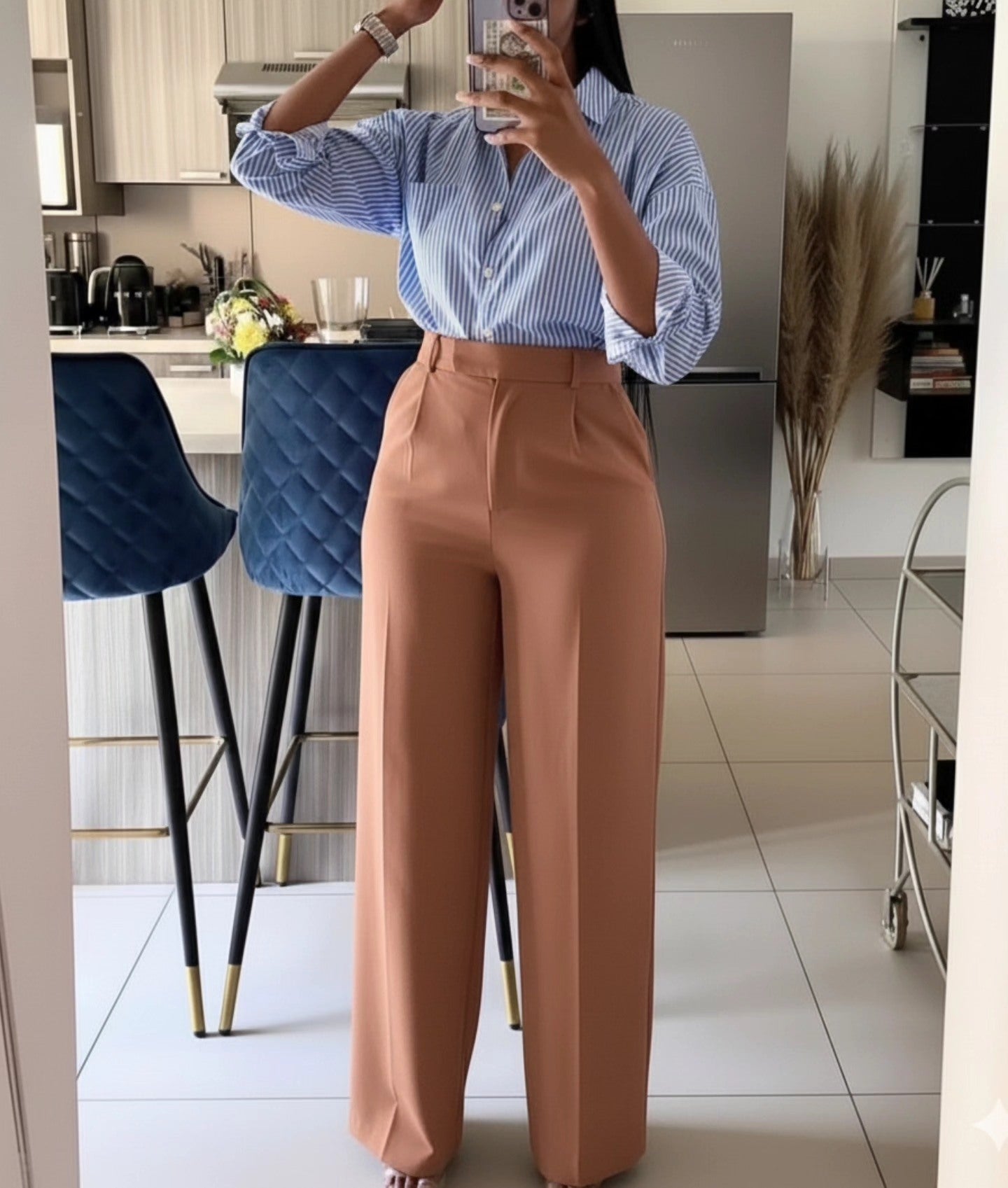 High Waisted Loose Fit Bootcut Wide Leg Slacks Trousers