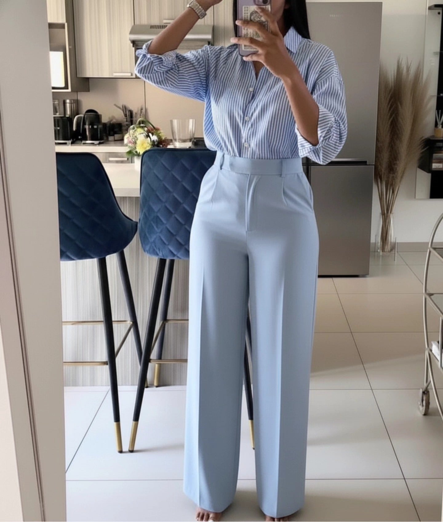 High Waisted Loose Fit Bootcut Wide Leg Slacks Trousers
