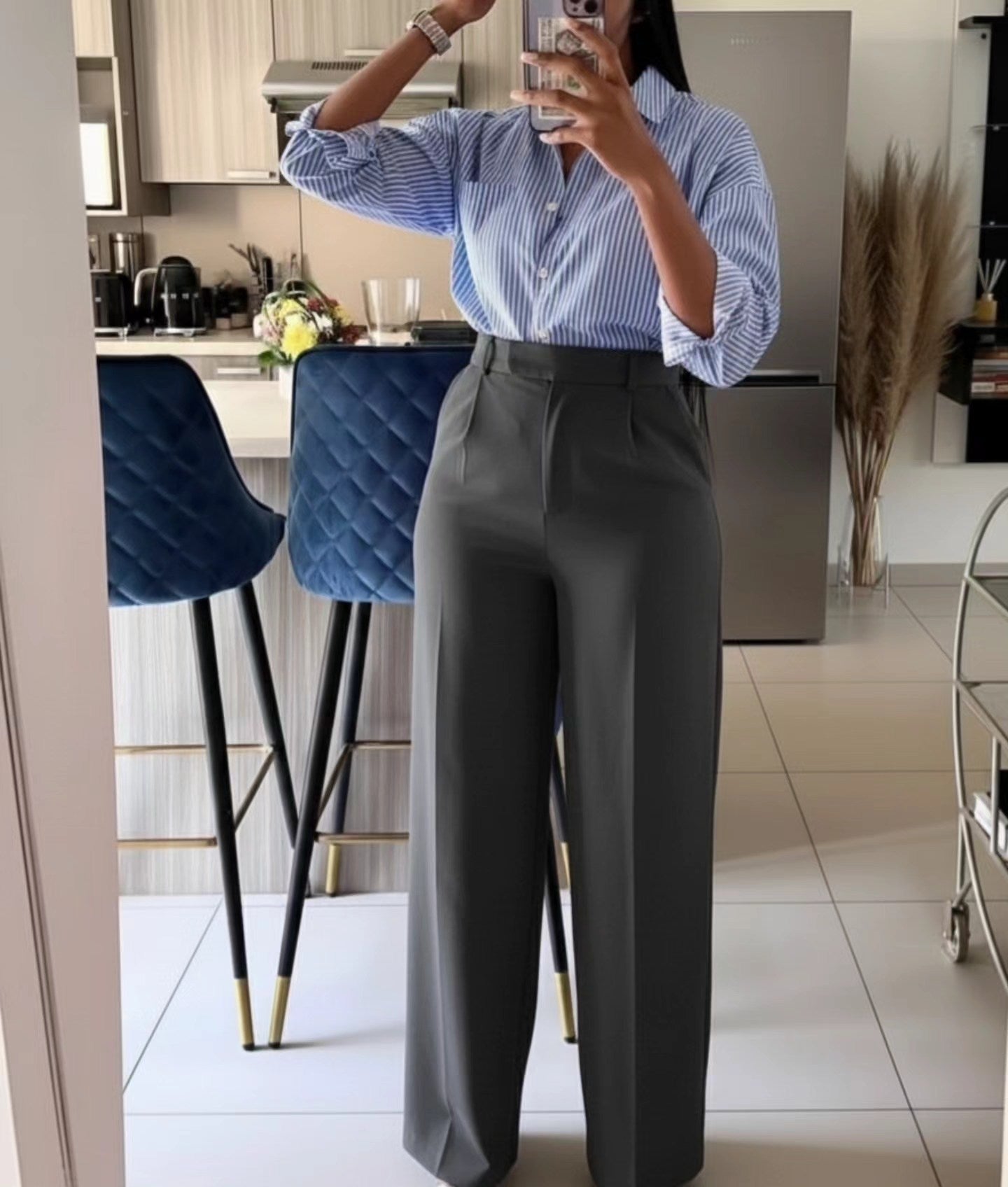 High Waisted Loose Fit Bootcut Wide Leg Slacks Trousers