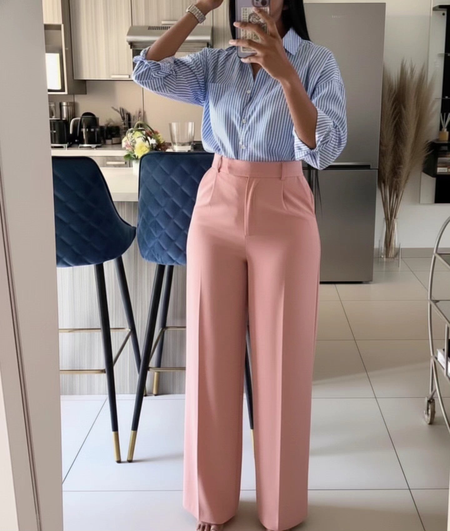 High Waisted Loose Fit Bootcut Wide Leg Slacks Trousers