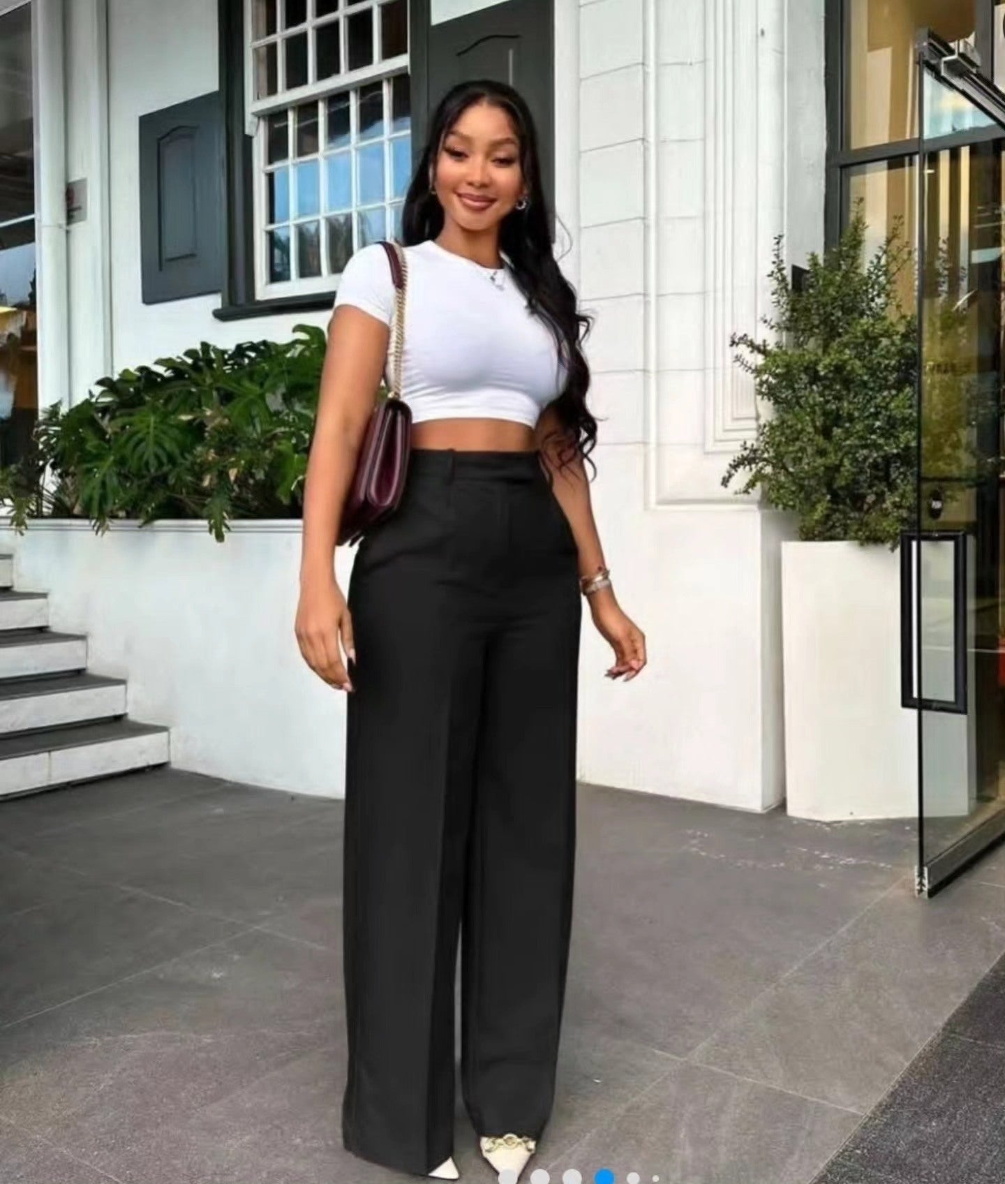 High Waisted Loose Fit Bootcut Wide Leg Slacks Trousers